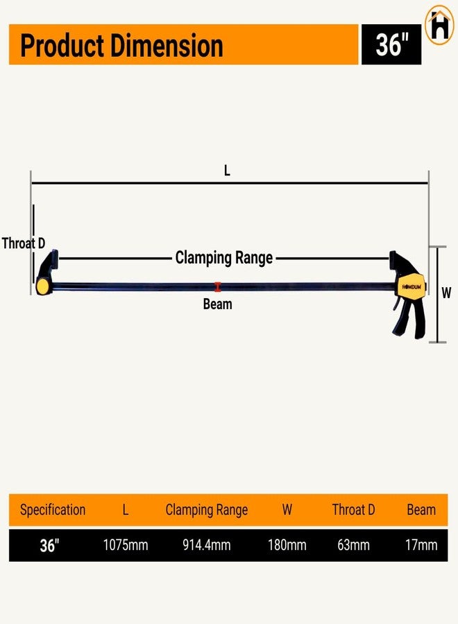 Homdum 36 inch Quick Grip clamp Bar clamp for woodworking One-Handed Release F type Ratchet clamp wood working size 900X180mm with Durable Nylon Handle & scratchproof rubber grip (36 INCH) - Image 5
